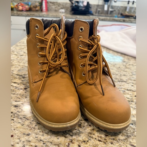 Tan Lace-Up Boots - Picture 1 of 6